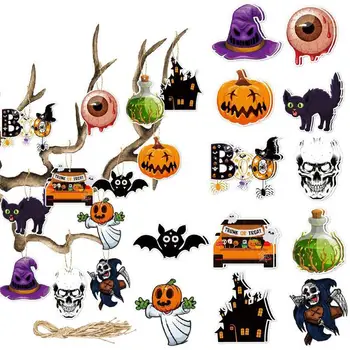 Árvore de Halloween Decorações 2D 12pcs Suave Enfeites de Halloween Assustador Sinais Multifuncional Portátil Assustador Decoração de Halloween