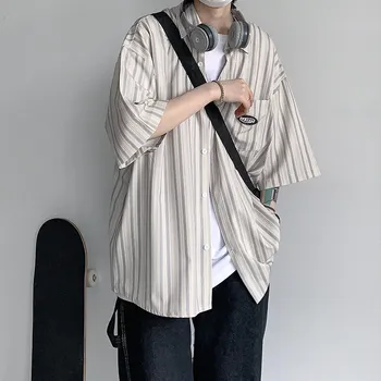 O verão masculino de Manga Curta, camisa Listrada 2023 Moda de Impressão Mens Camisa Blusas de Streetwear da Marca Solto e Casual Camisa Tops Homens