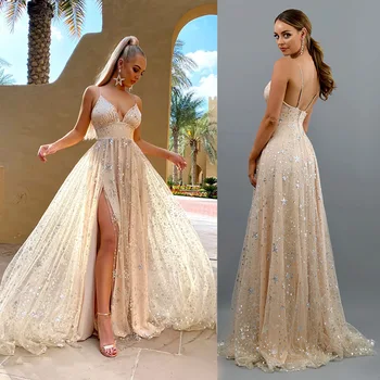 Europeu e Americano de Mulheres de Verão Sexy Cinta Cintilante Vestido de Boêmio Dom Vestido Elegante de Luxo Noite Vestido de Noiva 2023