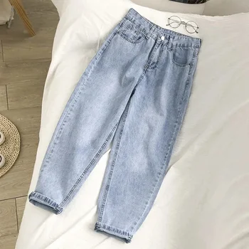 2023 Clássico de Cintura Alta Solta Reta Calças de Mulher coreano Moda do Tornozelo-comprimento de Streetwear Vaqueros Mulheres Calças de Novo Baggy Jeans