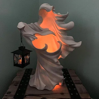 Halloween Bruxa com a Lanterna Realista Resina Espírito Escultura Fantasma Olhando para a Luz Assustador Inferno Messenger para Casa de Festa Decoração